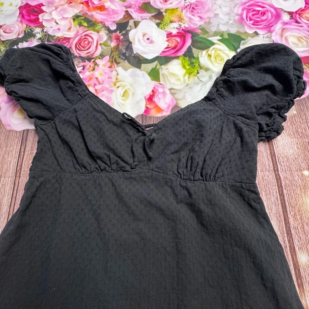 wild fable Black Puff-Sleeve Tie-Front Mini Dress - Picture 6 of 9